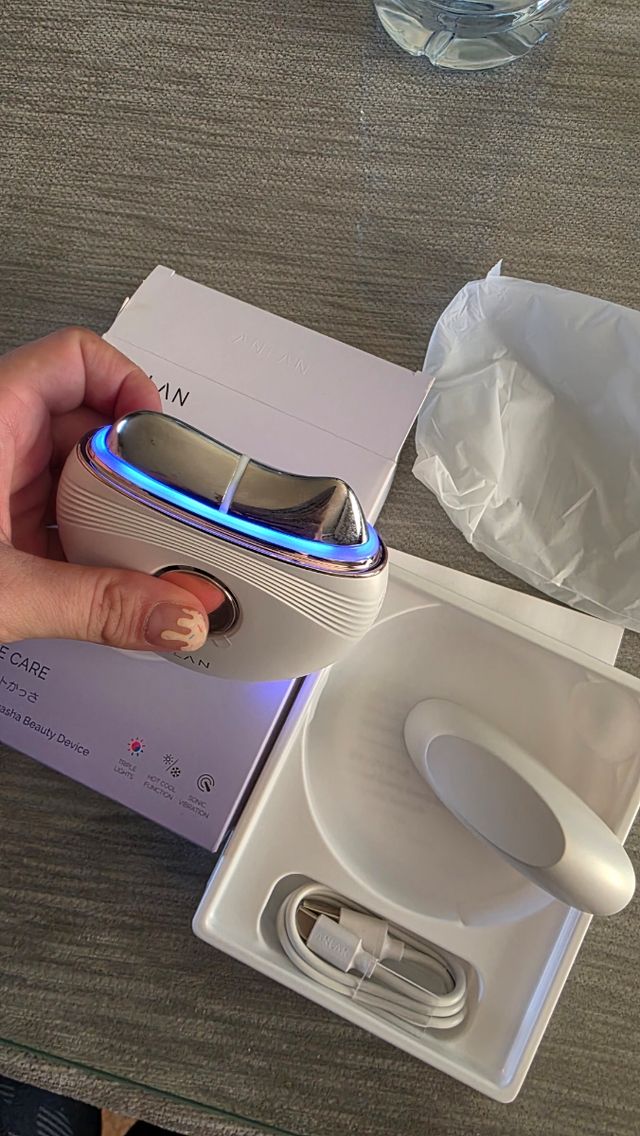 ANLAN - Masajeador facial, blanco y dorado