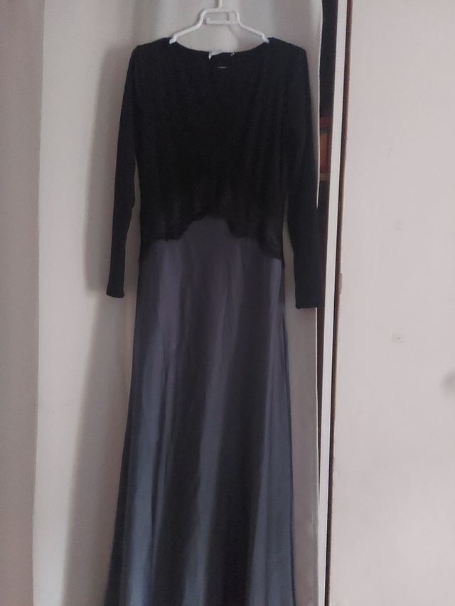 Vestido negro y gris largo