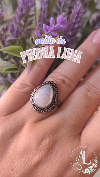 Anillo boho con piedra luna plata envejecida