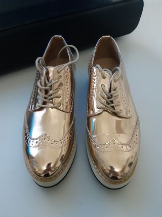 Zapatos Oxford dorados plataforma