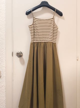 Vestido y cárdigan a rayas - verde oliva