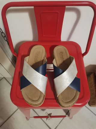 Ciabatte Patrizia 35 pelle blu argento