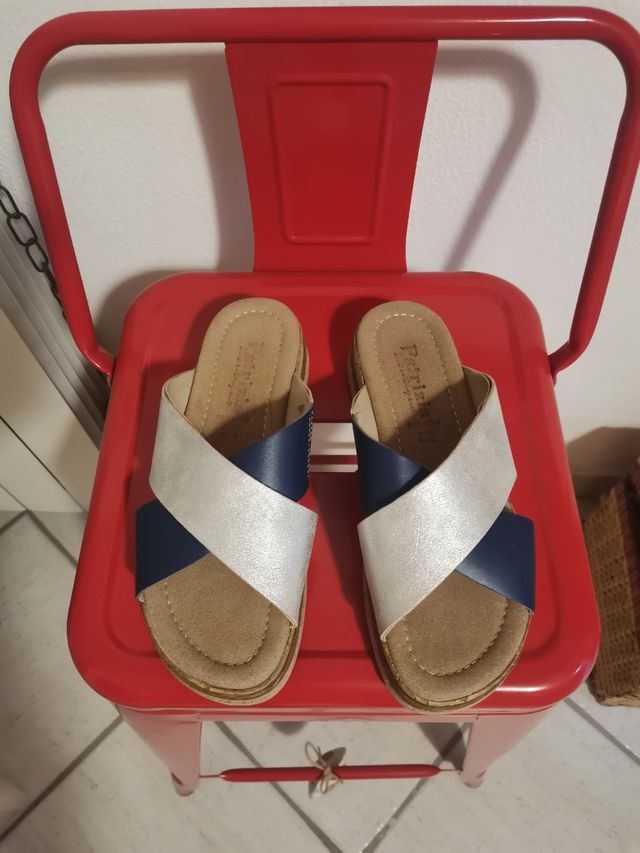 Ciabatte Patrizia 35 pelle blu argento