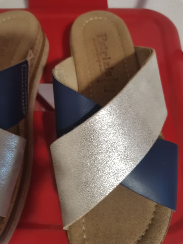 Ciabatte Patrizia 35 pelle blu argento