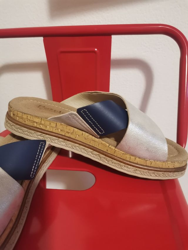 Ciabatte Patrizia 35 pelle blu argento