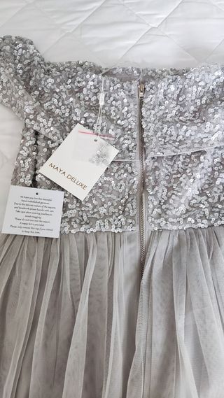 Vestido Maya Deluxe 34 plata lentejuelas