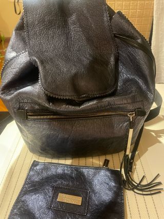 Mochila Baldinini cuero azul metalizado