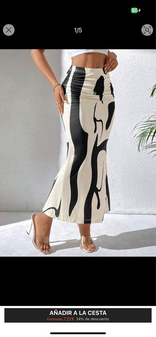 Falda midi beige y negra