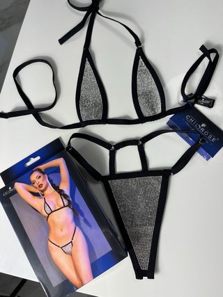 Bikini CHILLROSE negro con pedrería - Talla S