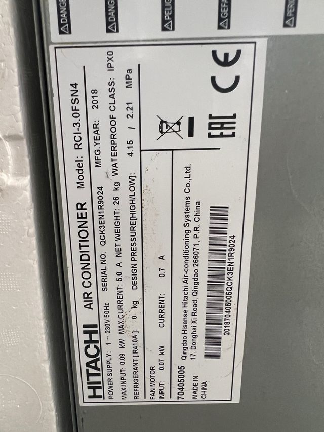 Hitachi 2x1 Cassette 4 Vías Aire Acondicionado