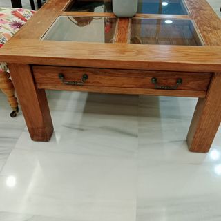 Mesa centro madera - 4 cristales