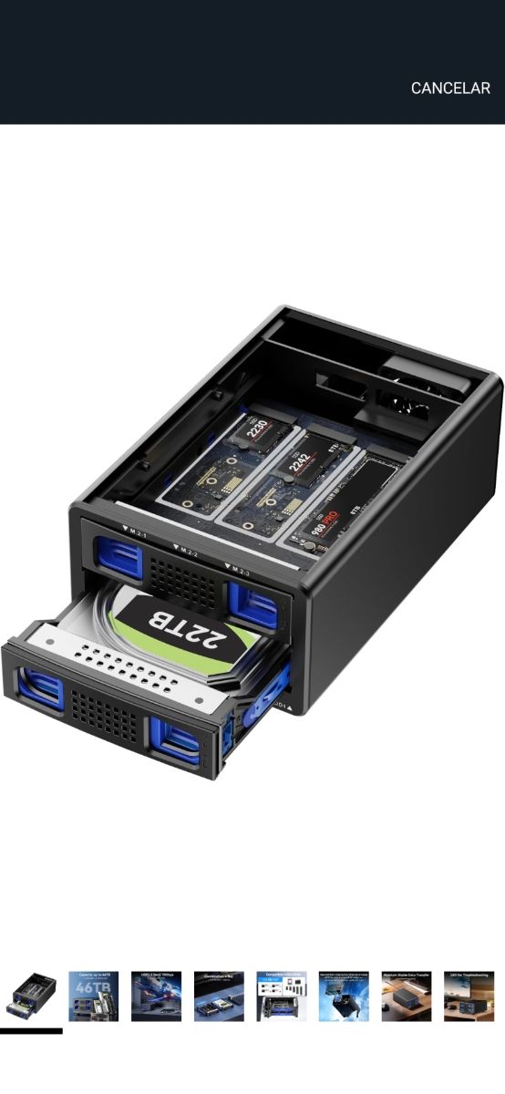 Caja híbrida HDD+SSD NVMe 46 TB carcasa disco duro