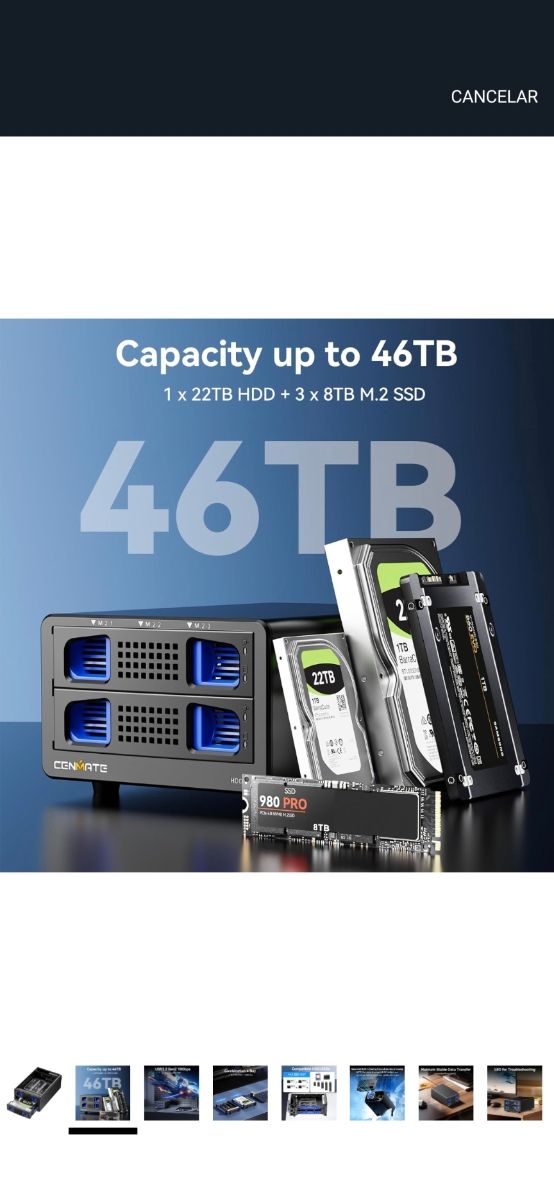 Caja híbrida HDD+SSD NVMe 46 TB carcasa disco duro