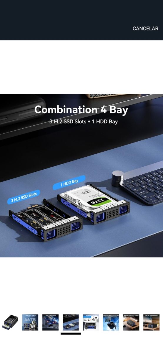 Caja híbrida HDD+SSD NVMe 46 TB carcasa disco duro