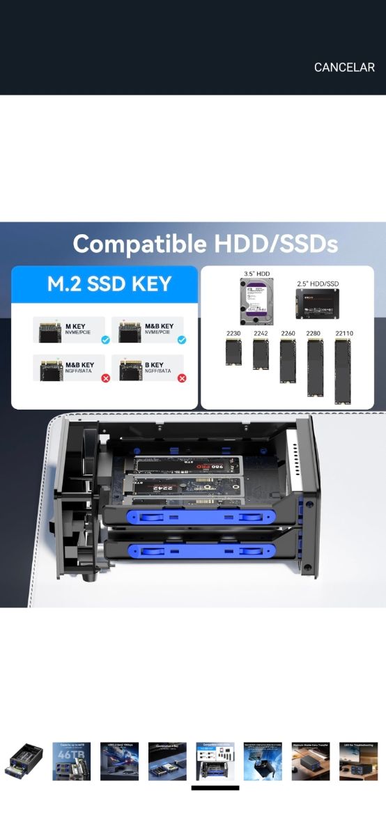 Caja híbrida HDD+SSD NVMe 46 TB carcasa disco duro