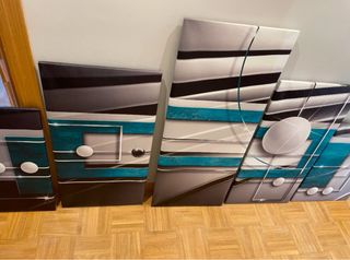 5 Cuadros Abstractos Gris & Verde Agua