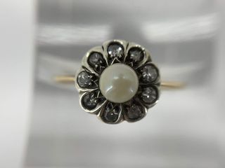 anillo oro 18k con piedra con diamante,perla