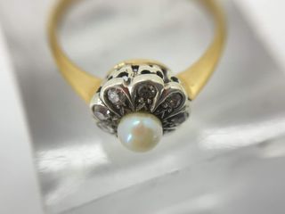 anillo oro 18k con piedra con diamante,perla