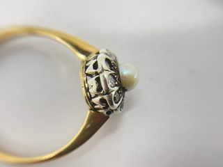 anillo oro 18k con piedra con diamante,perla