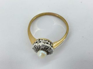 anillo oro 18k con piedra con diamante,perla