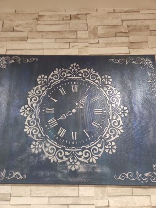 Cuadro relieve reloj azul metalizado, acrílico 