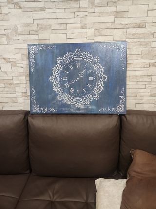 Cuadro relieve reloj azul metalizado, acrílico 