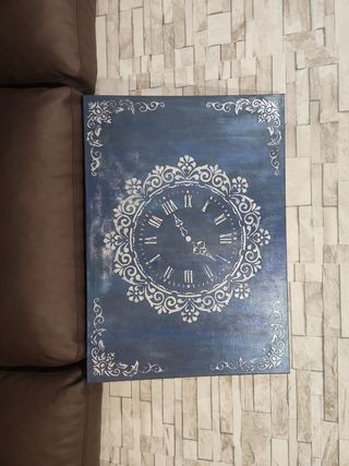 Cuadro relieve reloj azul metalizado, acrílico 