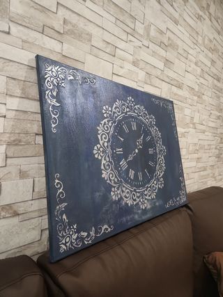 Cuadro relieve reloj azul metalizado, acrílico 