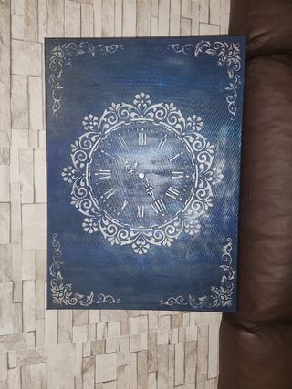 Cuadro relieve reloj azul metalizado, acrílico 