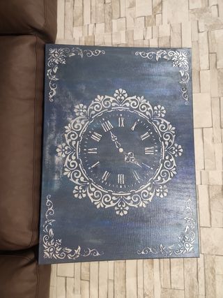 Cuadro relieve reloj azul metalizado, acrílico 