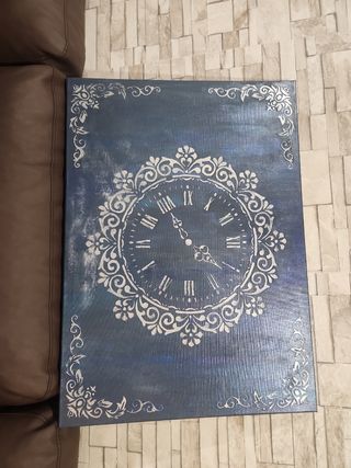 Cuadro relieve reloj azul metalizado, acrílico 