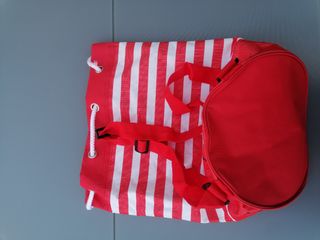 Mochila saco rayas rojas y blancas