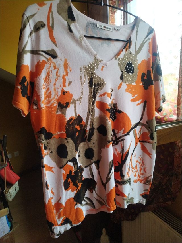 Camiseta Punto Roma flores naranja