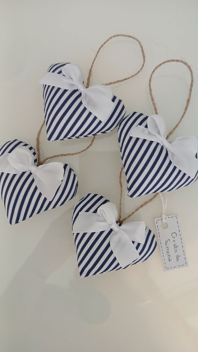 Set cuori a righe blu decorazioni shabby