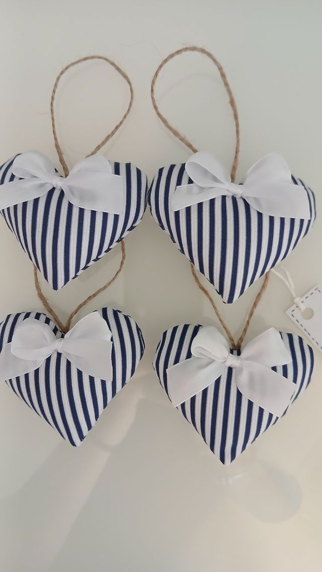 Set cuori a righe blu decorazioni shabby