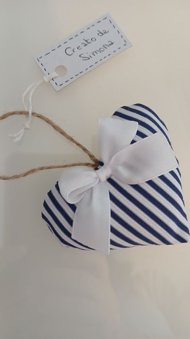 Set cuori a righe blu decorazioni shabby