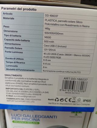 Luci galleggianti per piscina con ricarica solare