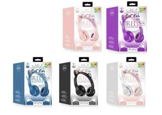 Cuffie wireless Bluetooth a forma di gatto rosa