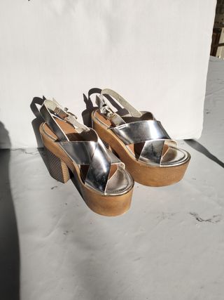 Sandalias Plataforma Plata, Talla 38