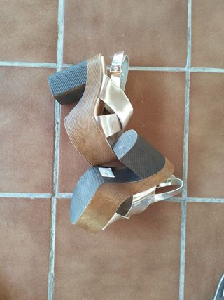 Sandalias Plataforma Plata, Talla 38