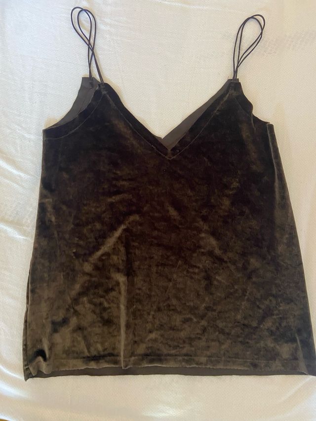 Camiseta de tirantes de terciopelo verde oscuro