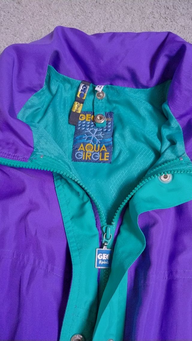 Giacca da sci vintage viola e verde acqua