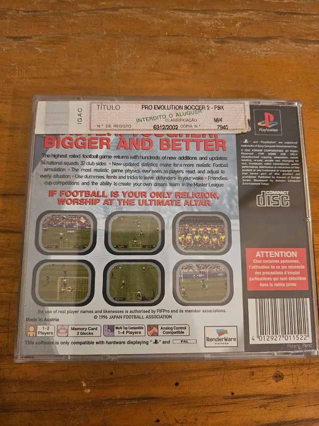 Jogo pes 2 Pro Evolution Soccer 2 - PS1 PSX PAL UK