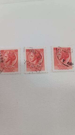3 francobolli Italia 10 lire