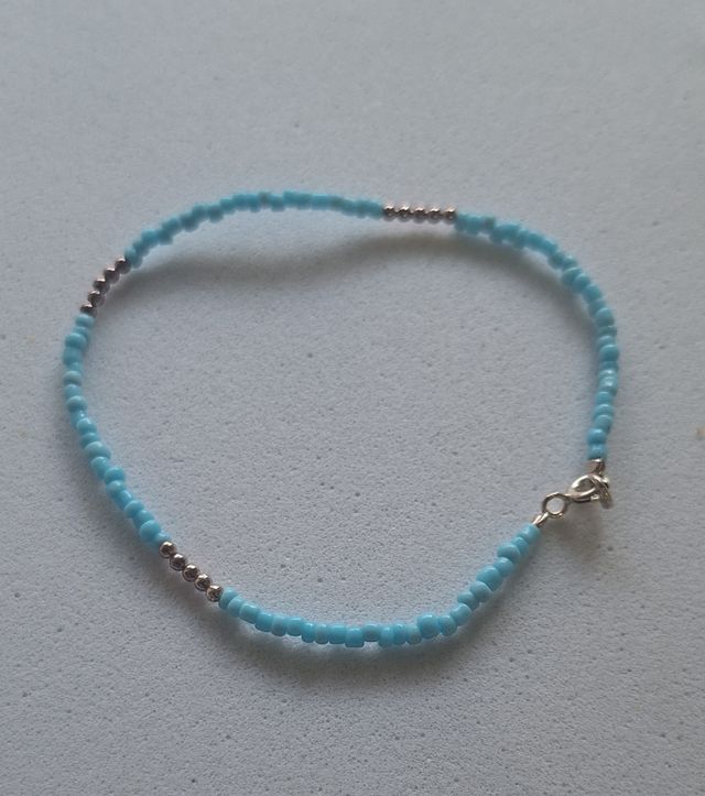 51622 Pulsera bolitas plata y cristal turquesa