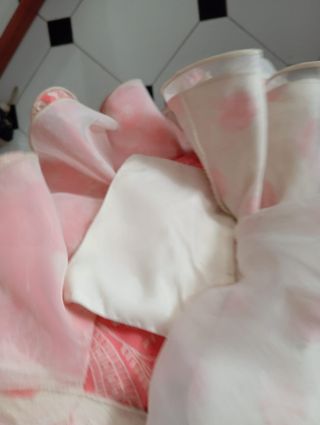 Vestido Flamenca Rosa, asalmonado y blanco