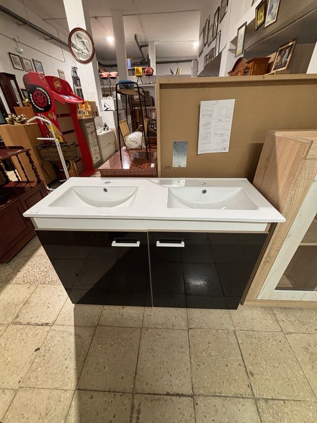 Mueble lavabo doble blanco-negro
