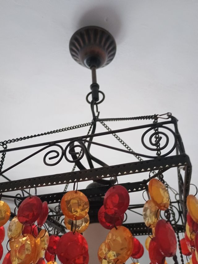 Lampara colgante + pantalla rojo y naranja