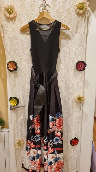 Vestido Fiesta Negro Flores