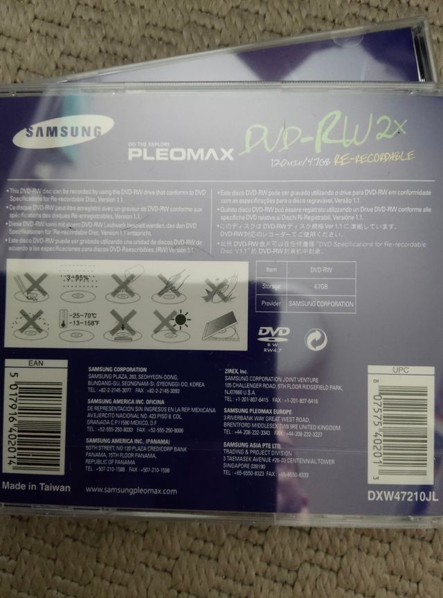 2x DVD-RW Samsung PleomaX 120min Precintados